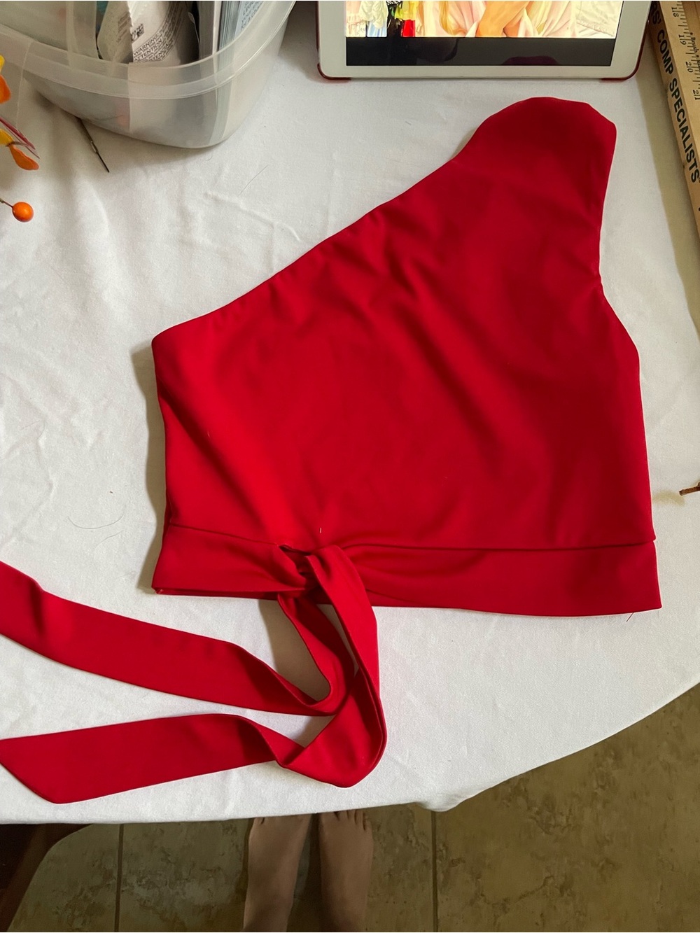 One-Shoulder Red Women’s crop Top with Tie Waist